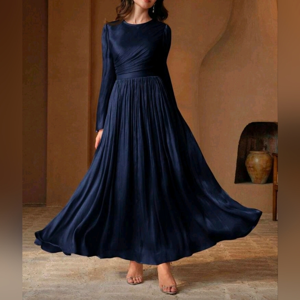 New Glam Gathered Top Flare Sleeve Maxi Dress Navy Blue - Picture 2 of 11
